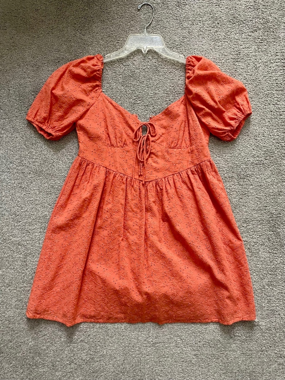 Altar’d State Rust Orange Eyelet Puff Sleeve Tie Front Mini Dress Size M